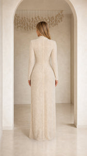 GlimmerDrape – Sequin Long Sleeve V-Neck Maxi Dress