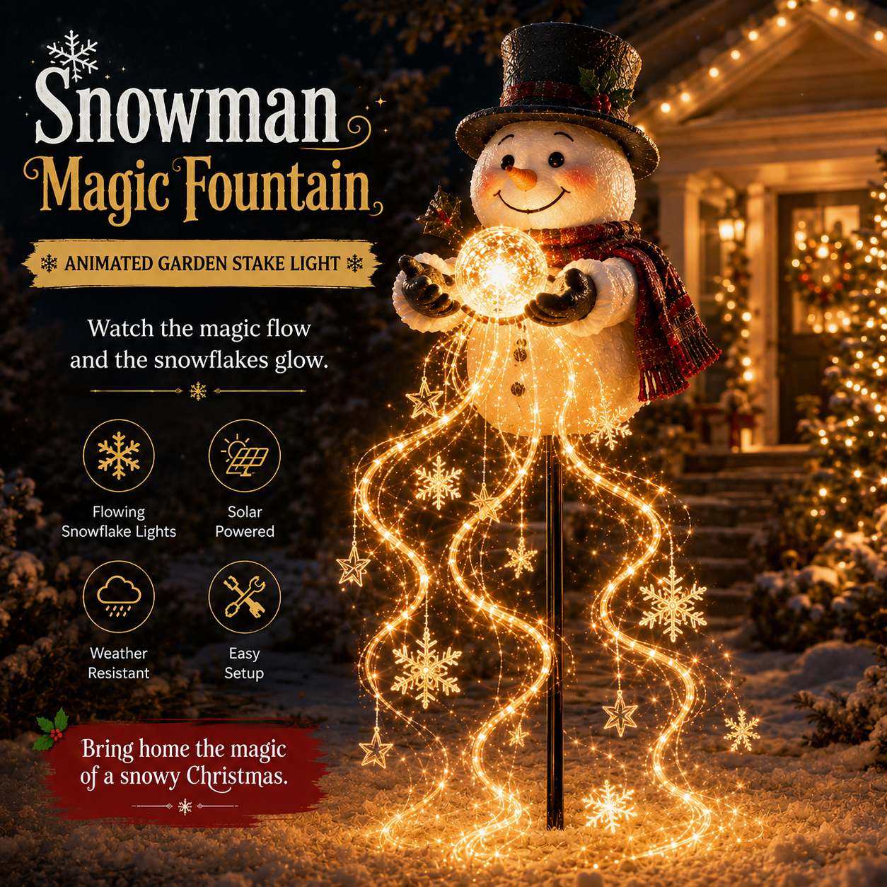 SnowFountain – 🎄🎄 Snowman Magic Fountain Flowing Snowflake LED Christmas Garden Light❄️