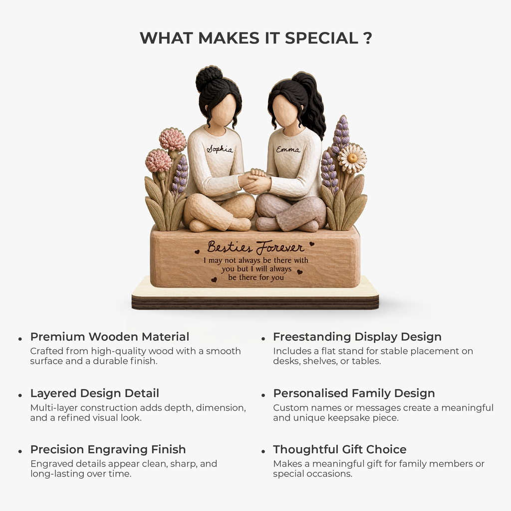 BestieBond – Personalized Layered Wooden Plaque with Flat Stand