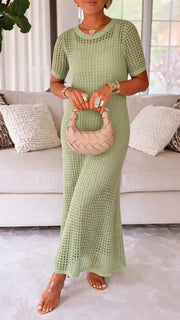 Elegant Knit Mesh Layered Two-Piece Maxi Dress (Buy 2 Free Shipping)