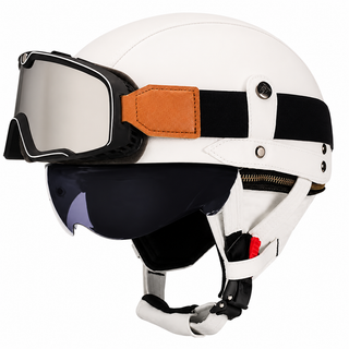 AviatorRide – Vintage PU Leather DOT Motorcycle Half Helmet with Goggles