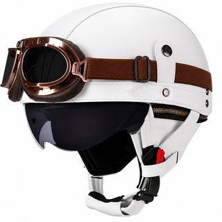 AviatorRide – Vintage PU Leather DOT Motorcycle Half Helmet with Goggles