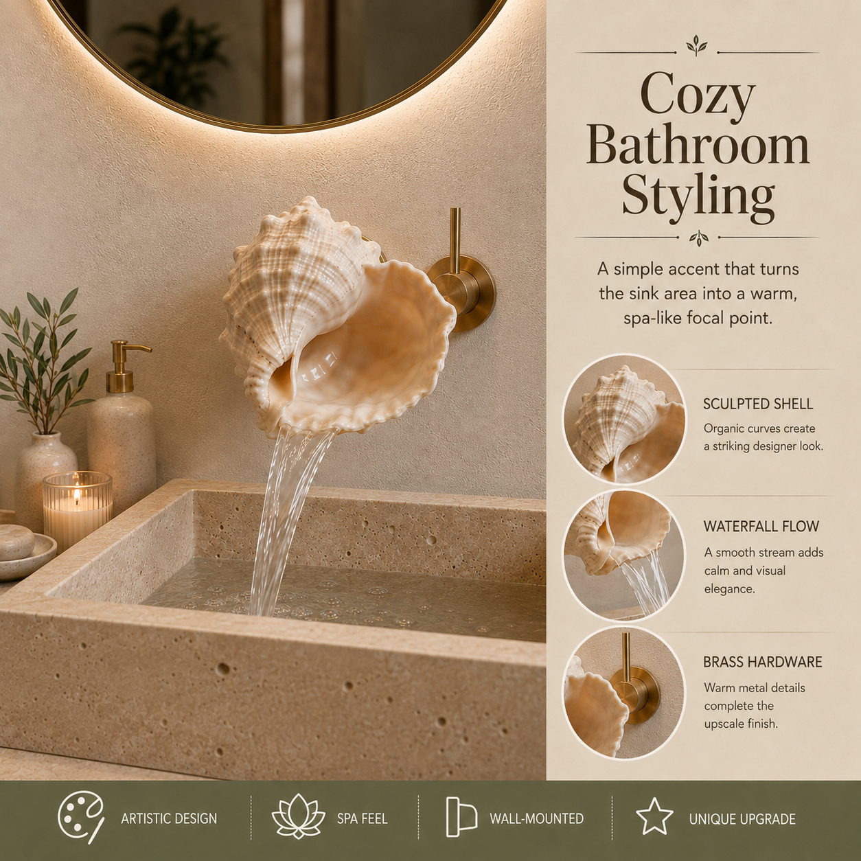 ShellCascade – 🐚Coastal Seashell Wall-Mount Faucet