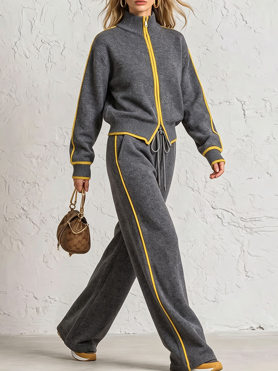 KnitEase – 🤲⏰ Textured Knit Two-Piece Set with Free Handbag