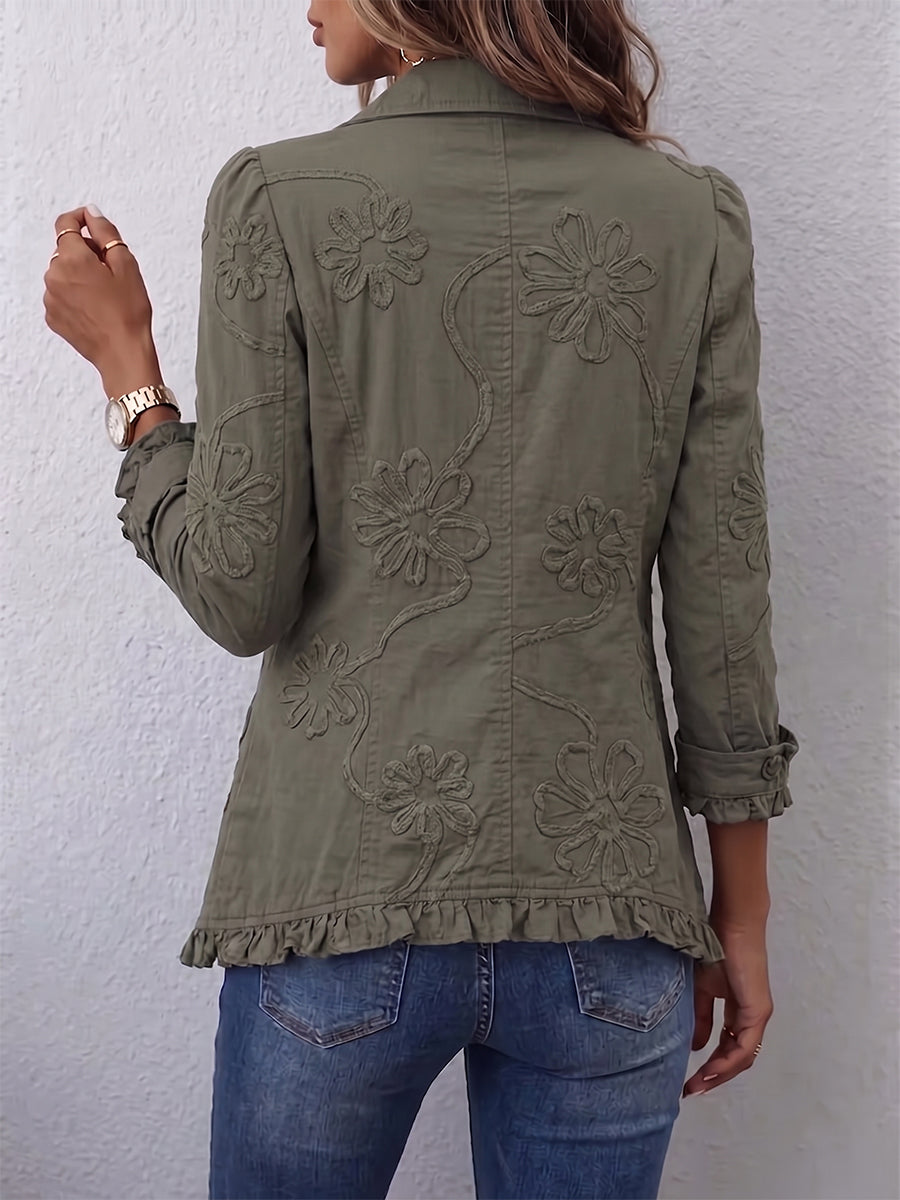 Floravia – Floral Embroidered Ruffle Utility Jacket