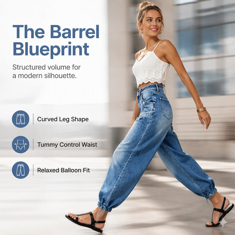 ✨BarrelEase – Women's High Waisted Stretchy Barrel Jeans