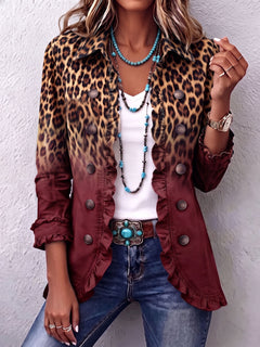 BohoBloom – 🤲 ⏰ Leopard Ombre Ruffle Blazer Jacket