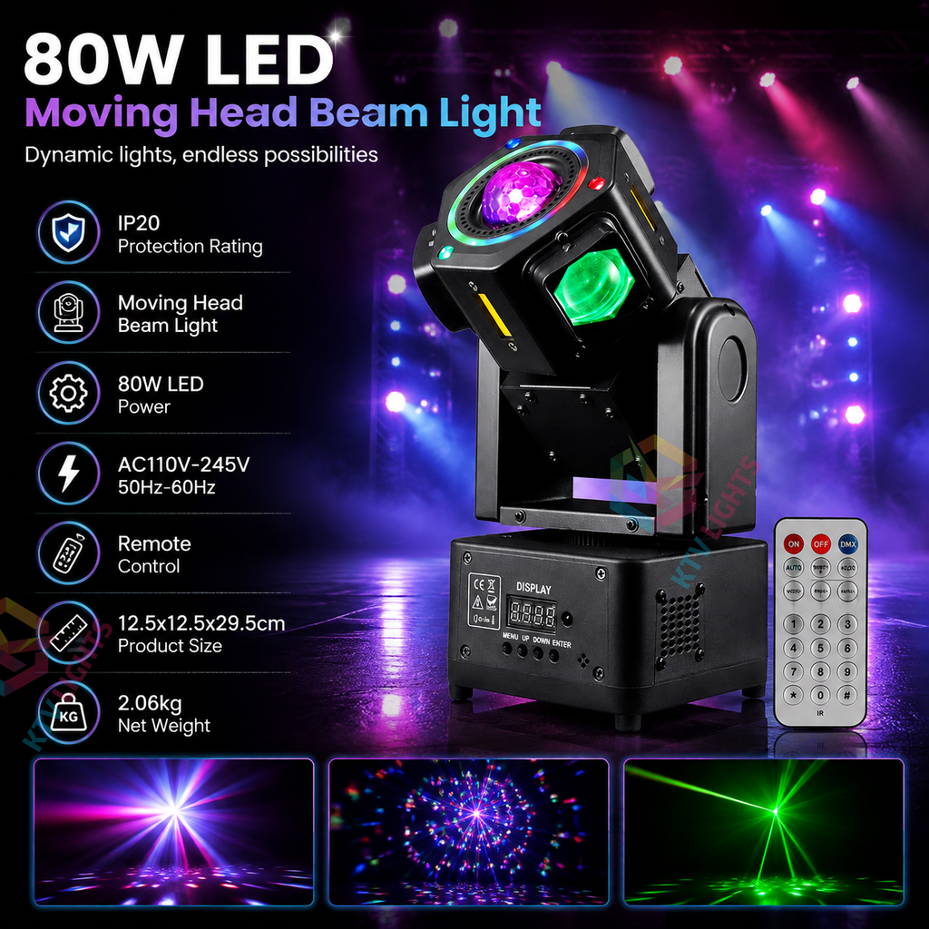 BeamSpin Mini – 80W LED Moving-Head Stage Light for DJ Parties and Events