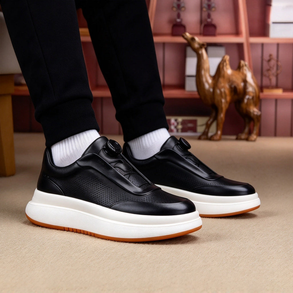 DialStride – Genuine Leather Round-Toe Casual Sneakers