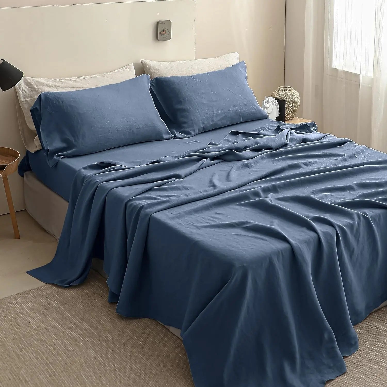 LinenDrift – 100% Linen 4-Piece Bed Sheet Set, Breathable & Moisture-Wicking