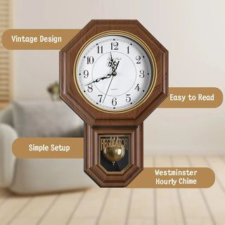 RegalTock – Battery-Operated Vintage Pendulum Regulator Wall Clock