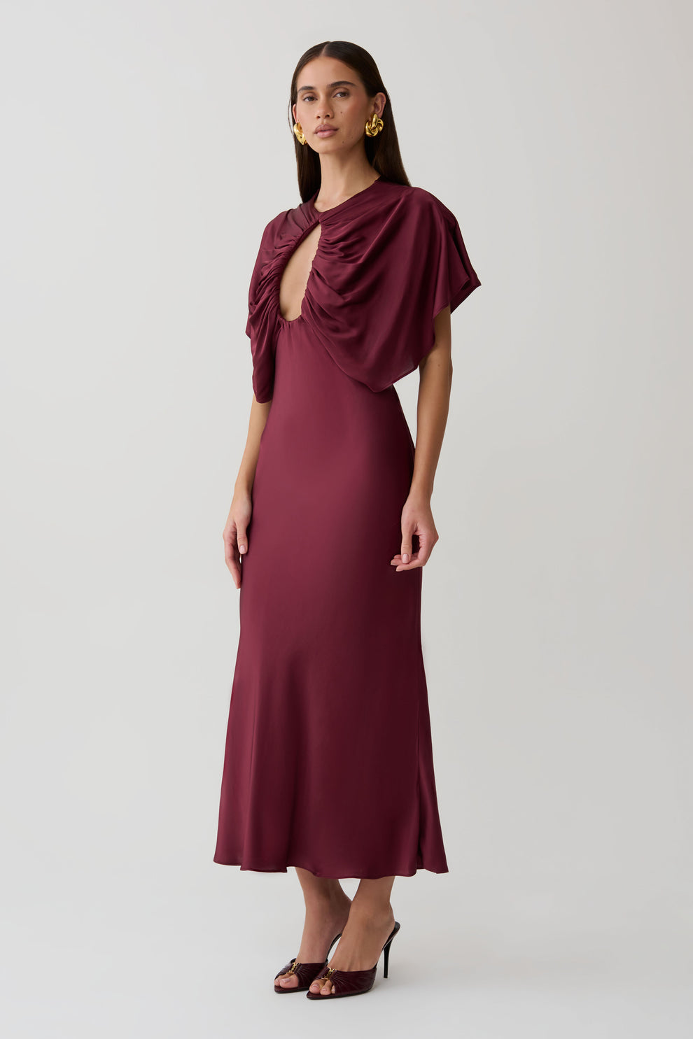 Mona Cut Out Satin Midi Dress - Burgundy #3