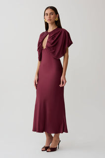 Mona Cut Out Satin Midi Dress - Burgundy #3