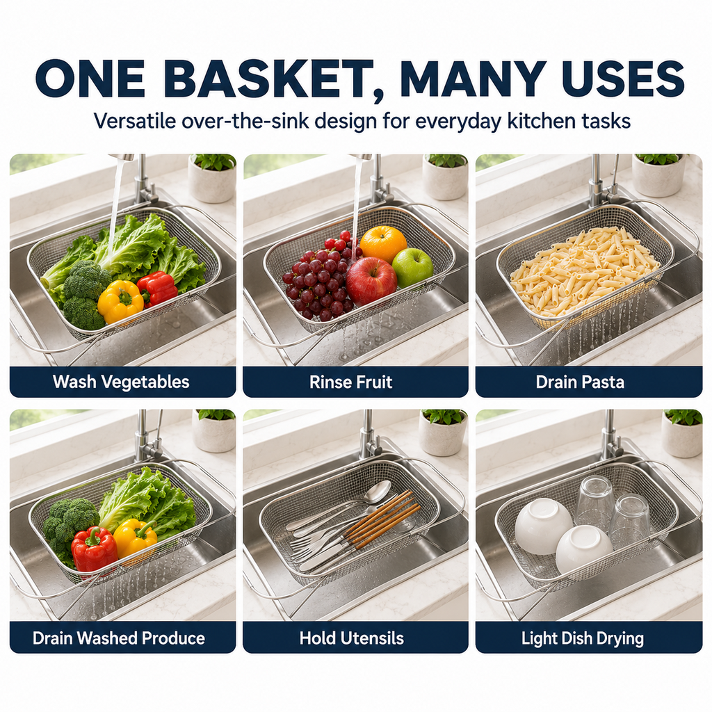 SinkSpan – Adjustable Stainless Steel Over-the-Sink Drainer Basket