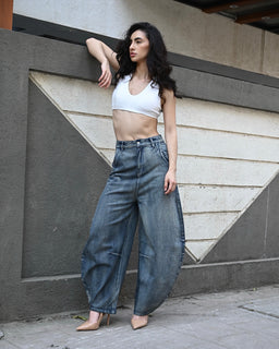 BarrelBloom – High-Rise Barrel Cut Wide-Leg Denim