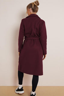 LapelLuxe – Women's Thermal Double-Breasted Notch Lapel Coat with Waist Tie & Pockets
