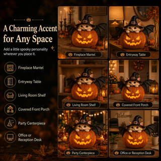 WitchCatGlow – Flickering LED Pumpkin Decor with Daily Timer