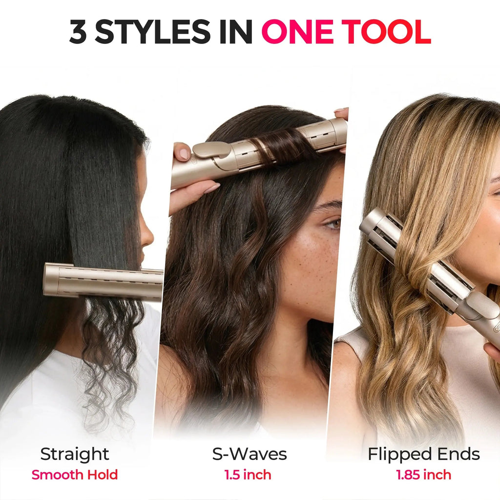 CurlShift – 2-in-1 Adjustable-Barrel Hair Straightener & Curler with Cool Airflow