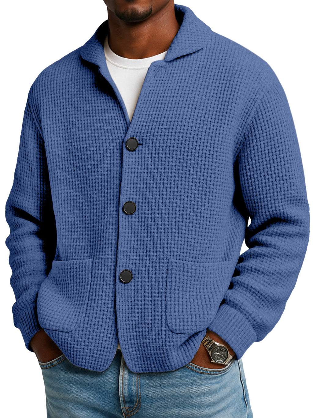 WaffleEase – Men’s Textured Knit Cardigan Jacket