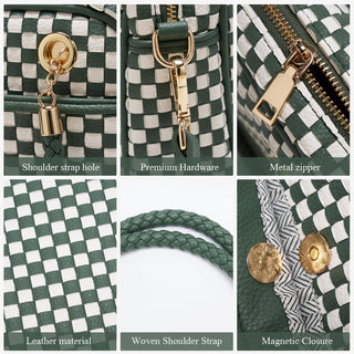 CheckWeave – Chic Checkered Woven Top Handle Crossbody Shoulder Bag in Vegan Leather