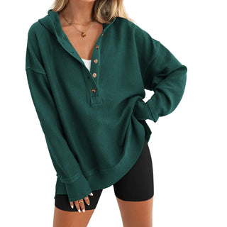 LayerEase – Women’s Oversized Button V-Neck Hoodie with Side Slits