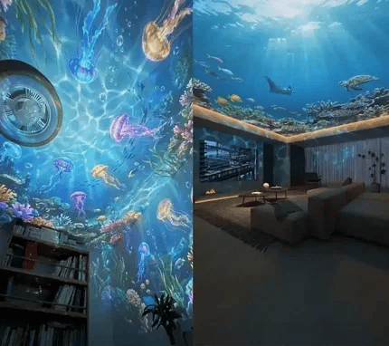 NebulaTide – 🦖 360° Smart Holographic Galaxy & Ocean Night Light Projector
