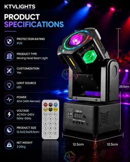BeamSpin Mini – 80W LED Moving-Head Stage Light for DJ Parties and Events