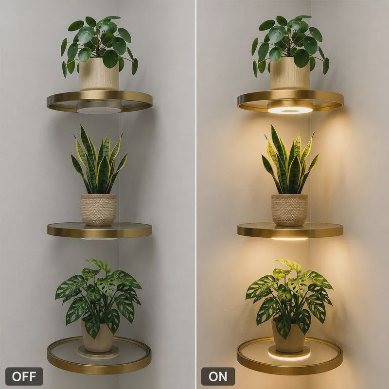 LumaShelf – Floating Gold Plant Shelf with Ambient LED Light