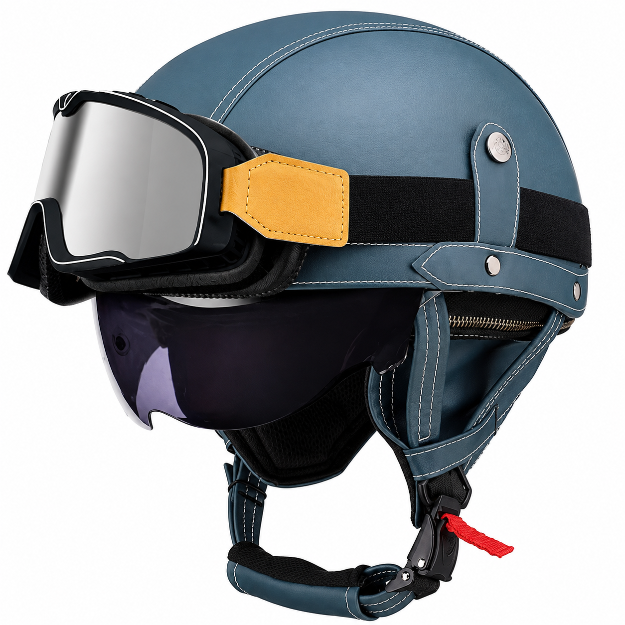 AviatorRide – Vintage PU Leather DOT Motorcycle Half Helmet with Goggles