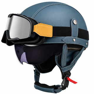 AviatorRide – Vintage PU Leather DOT Motorcycle Half Helmet with Goggles