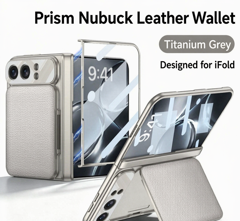 ⭐PrismFold – Magnetic Leather Wallet Stand Case with Screen Glass Film for iPhone Duo