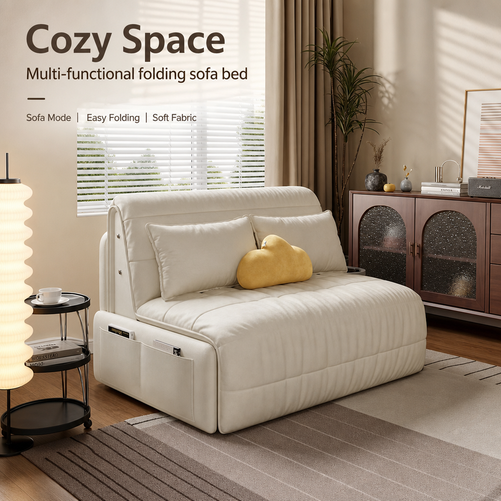 SnugShift – 3-Mode Convertible Folding Sofa Bed with Side Storage Pockets & Silent Wheels