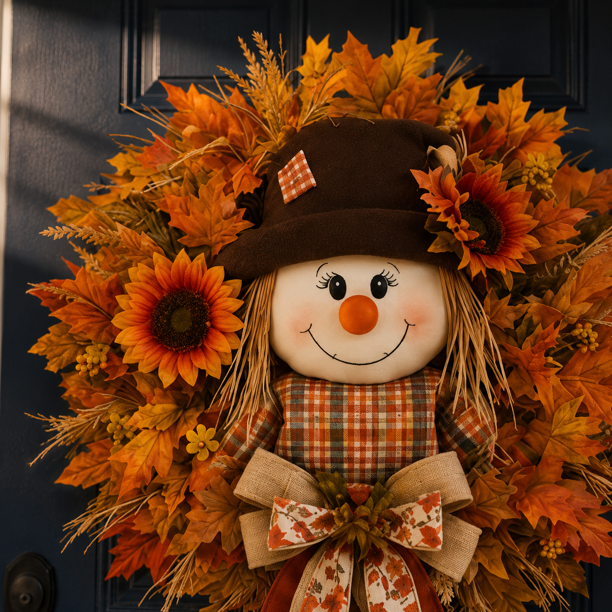 HarvestGlow – Lighted Scarecrow Fall Wreath