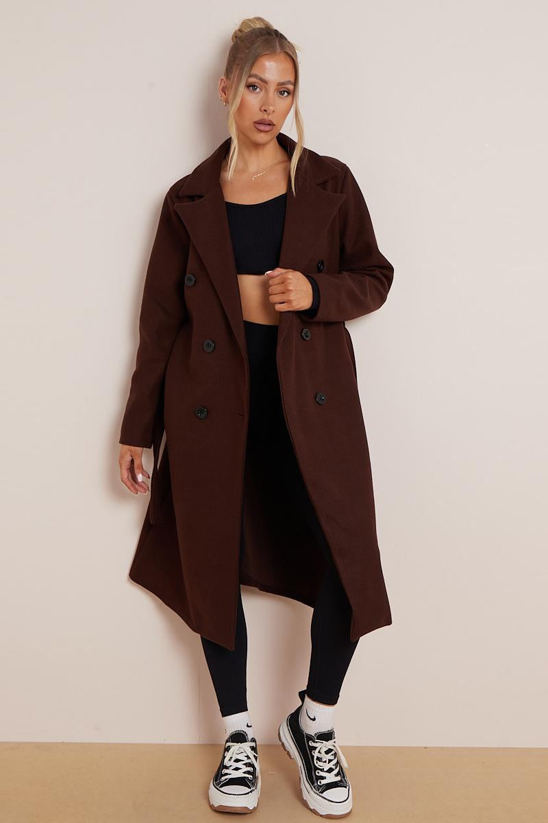 LapelLuxe – Women's Thermal Double-Breasted Notch Lapel Coat with Waist Tie & Pockets
