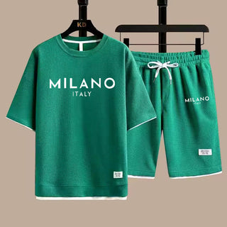 MilanoMode – Men's Milano Print Waffle-Knit T-Shirt and Drawstring Shorts Set