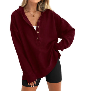LayerEase – Women’s Oversized Button V-Neck Hoodie with Side Slits