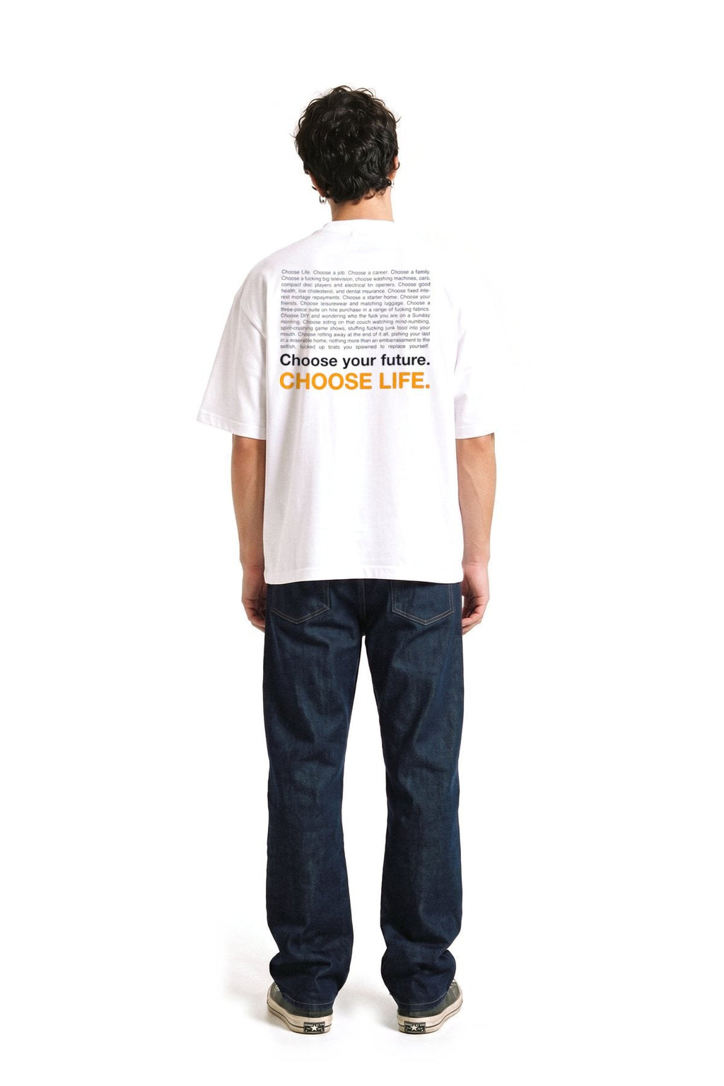 Dean wearing the Choose Life White t-shirt, back view