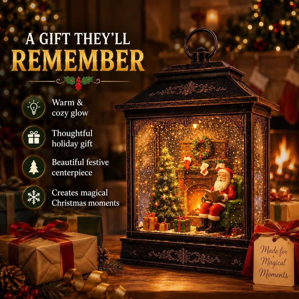 🎅 SantaGlow – Magical Fireplace Lantern 🎄 Bring Christmas Home ✨