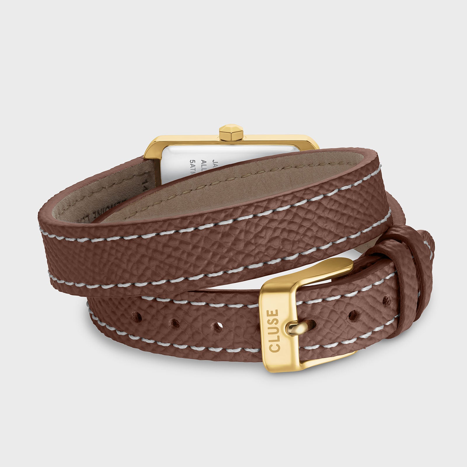 MochaWrap – Belisenna Rectangular Watch with Double Leather Strap, Gold Colour