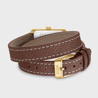 MochaWrap – Belisenna Rectangular Watch with Double Leather Strap, Gold Colour