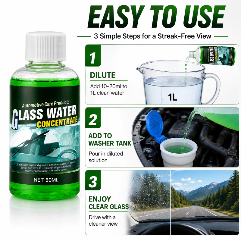 ClearDrive – 🥳💧✨Glass Concentrate: 10 ml Makes 1 L, Cuts Bugs & Grime, Streak-Free 🚗💪