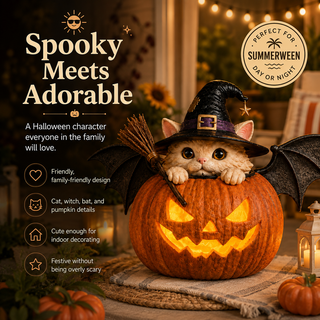 WitchCatGlow – Flickering LED Pumpkin Decor with Daily Timer
