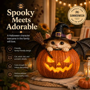 WitchCatGlow – Flickering LED Pumpkin Decor with Daily Timer