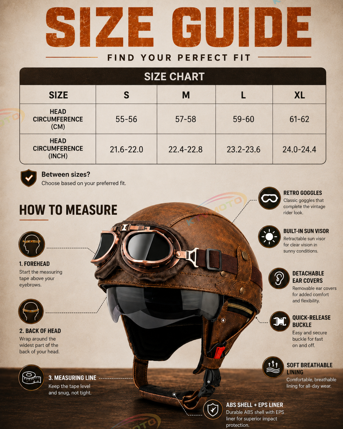 AviatorRide – Vintage PU Leather DOT Motorcycle Half Helmet with Goggles