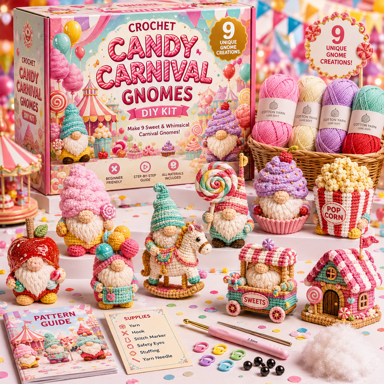 🧶 GnomeWonder – 9-Piece Fantasy Crochet DIY Kit