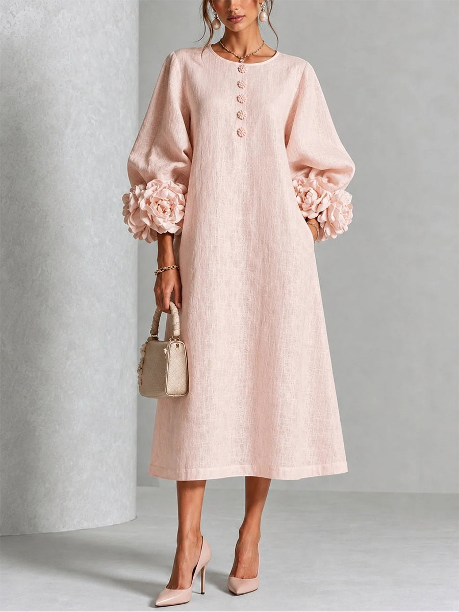 RosetteEase – 🤲 ⏰3D Floral Cuff A-Line Dress with Free Handbag