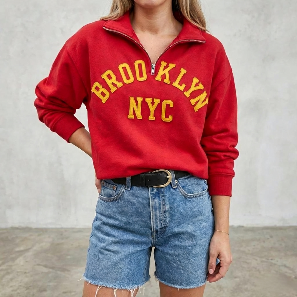 VarsityStitch – Retro Wool Felt Letter Quarter-Zip Sweatshirt