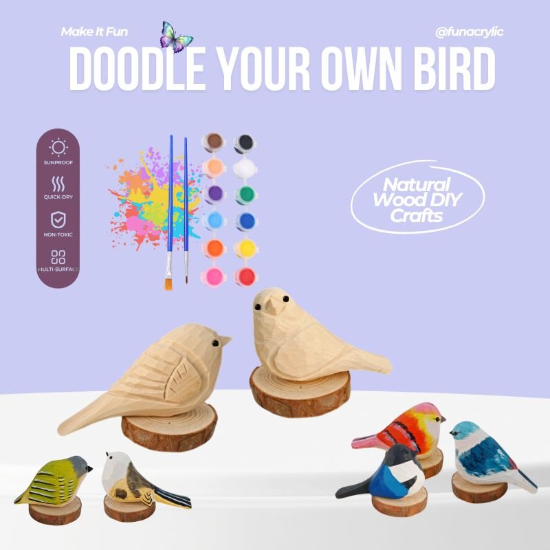 DoodleBirdie – Hand-Carved Wooden Bird & Marker Craft Kit 🦜