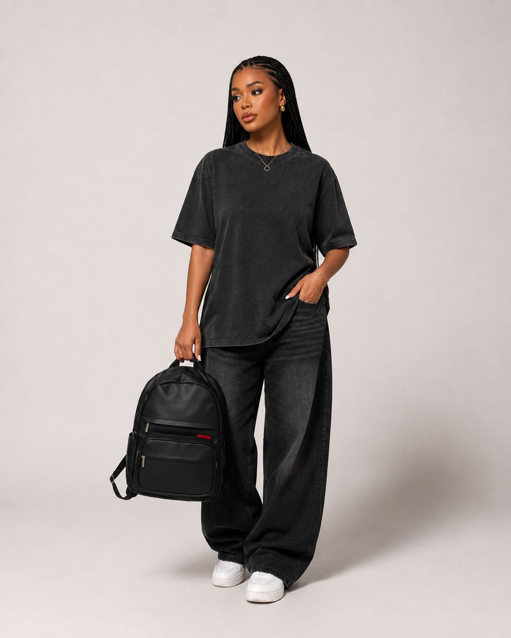 RedCore – Black Vegan Leather Laptop Backpack