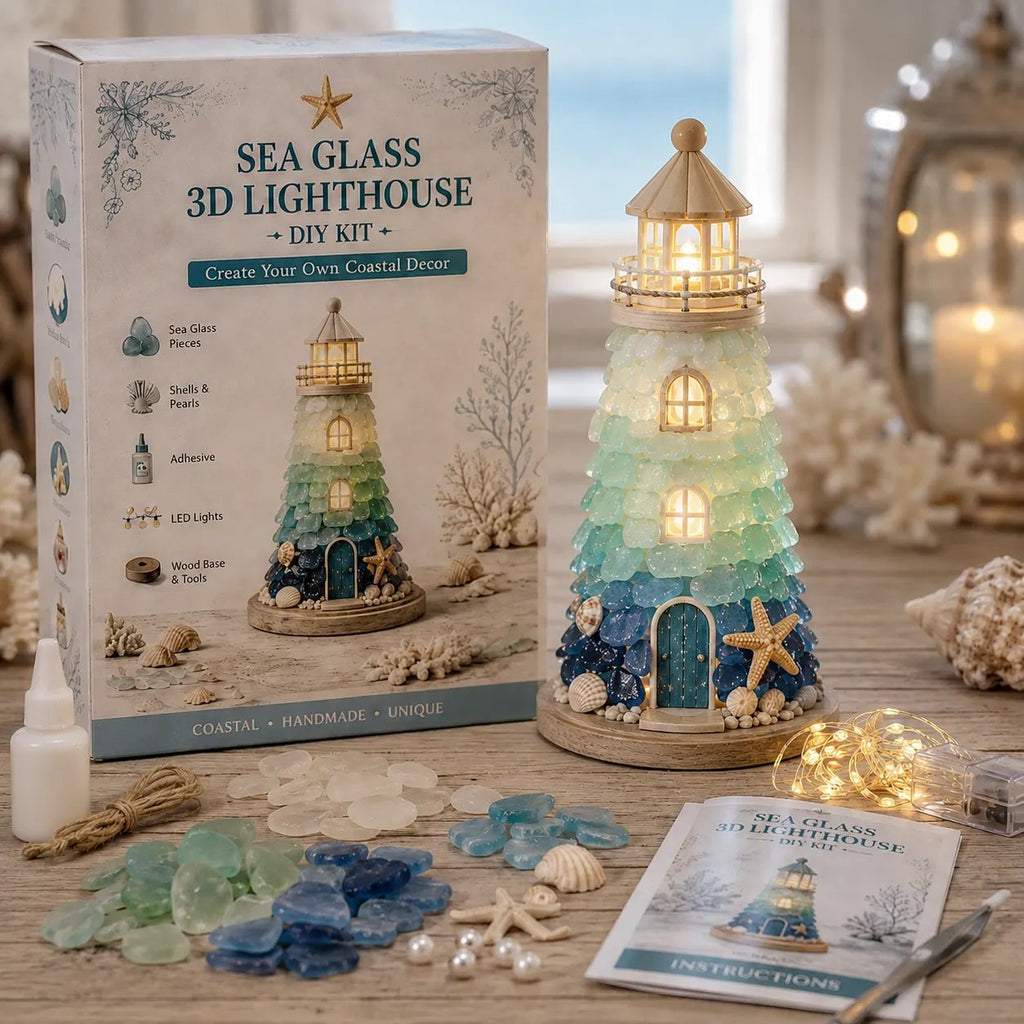 GlowHarbor – ⏳ 🌊 Beginner-Friendly DIY Lighted Sea Glass-Style Lighthouse Kit with LED Lights & Step-by-Step Guide 💕